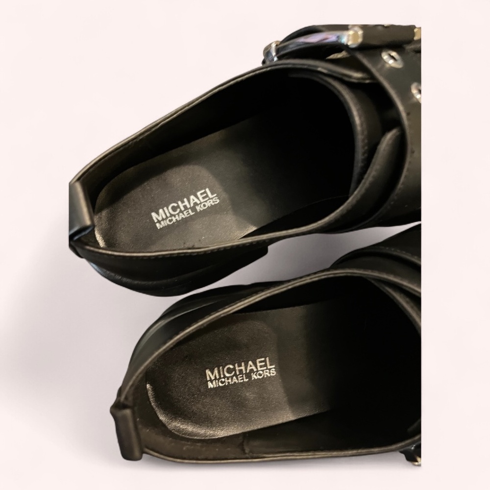 NWT Michael Kors Colby Leather Platform Black Chic Edgy Retro Loafers Size 8.5 - Picture 4 of 11